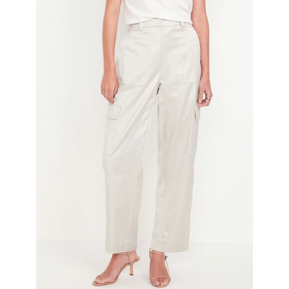 Old Navy Pants - Old Navy Satin Cargo Barrel Wide-Leg Pants Womens 10 Silver Gray NEW